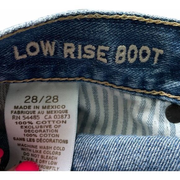 American Eagle Jeans Mens 28x28 Blue Low Rise Boot Cut Distressed Button Fly - Picture 7 of 7